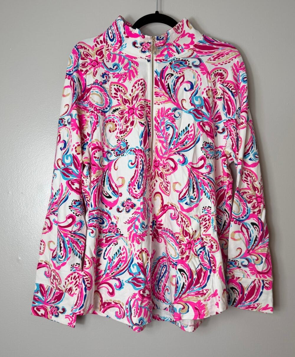 Lilly Pulitzer NWT Jacket XXL Pink UPF 50+ Floral Tunic Beach Resort Vacation